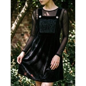 Unbranded Womens Velvet Maxi Dress M Black Whimsigoth Goth Brocade Pinafore